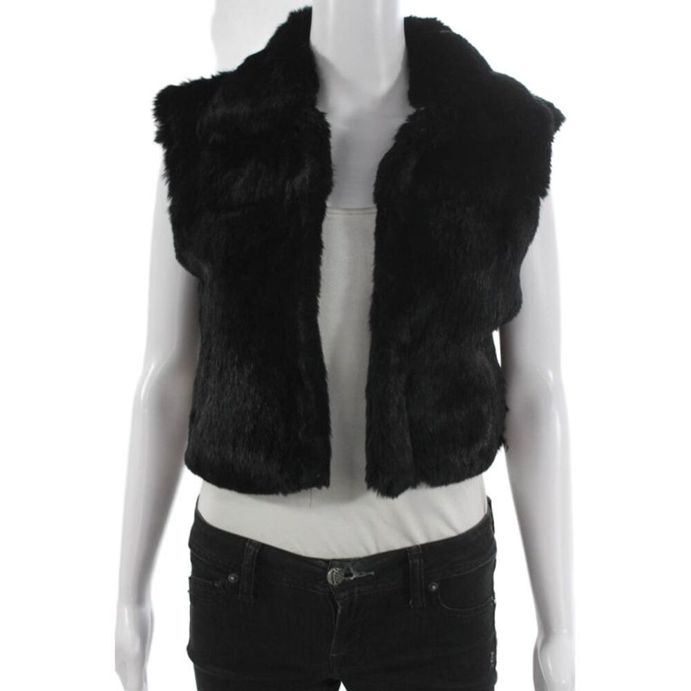 Theory Womens Sleeveless Fur Vest Black Button Solid Size S